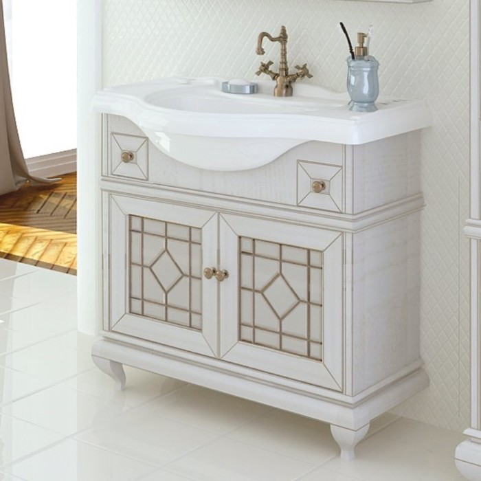 Комплект: тумба Акватон "Беатриче 85", цвет слоновая кость с патиной, раковина Акватон America 85