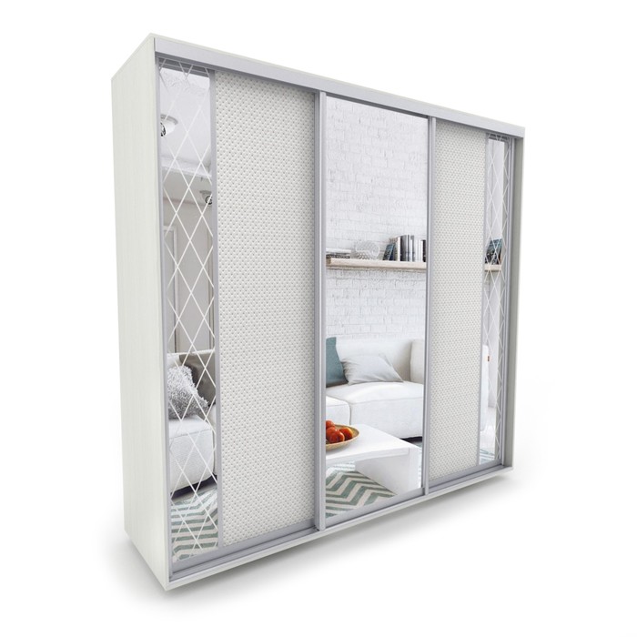 Шкаф-купе Акцент-Вера 2400х600х2300 мм, цвет выбеленное дерево/экокожа "Версаль светлый"