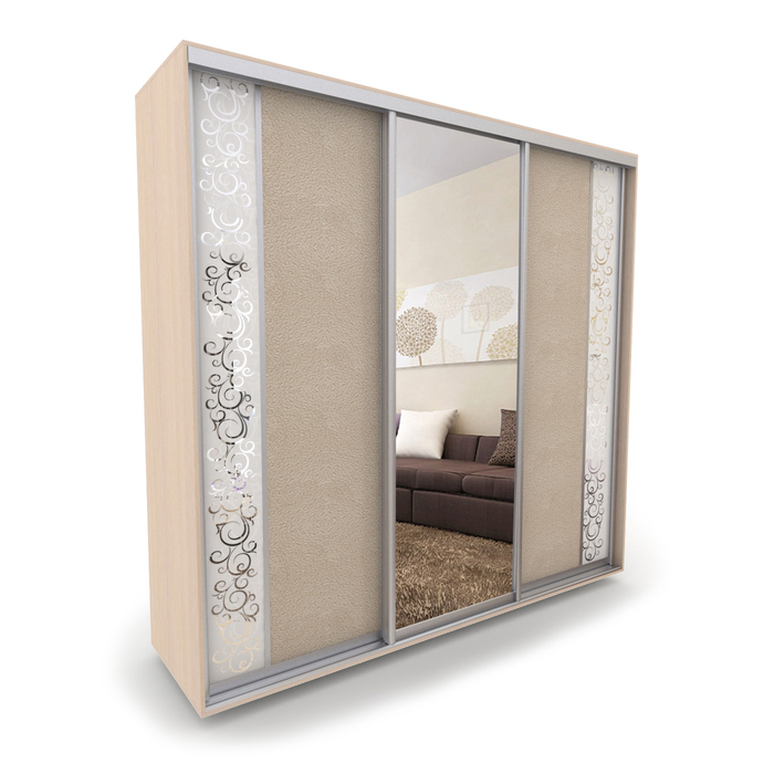 Шкаф-купе Акцент-Вера 2100х600х2300 мм, цвет дуб молочный/экокожа "Лоза светлая", зеркало