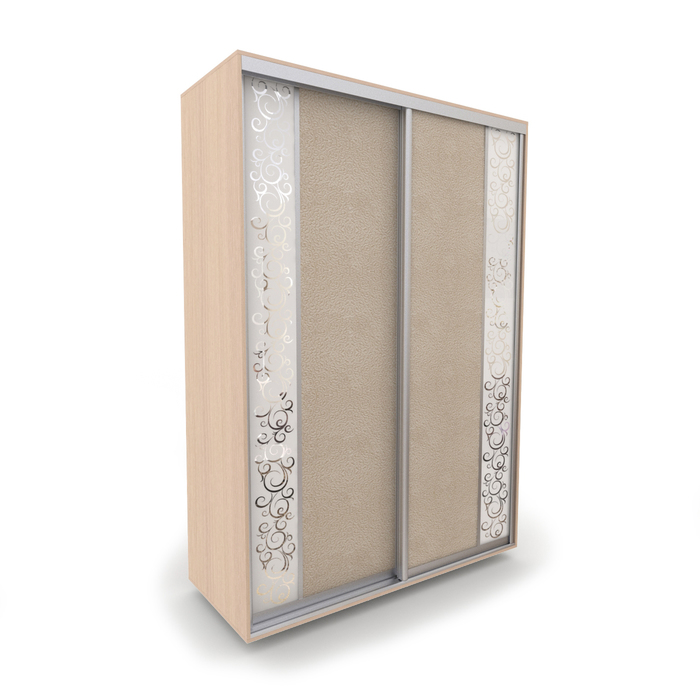 Шкаф-купе Акцент-Вера 1400х600х2300 мм, цвет дуб молочный/экокожа "Лоза светлая", зеркало