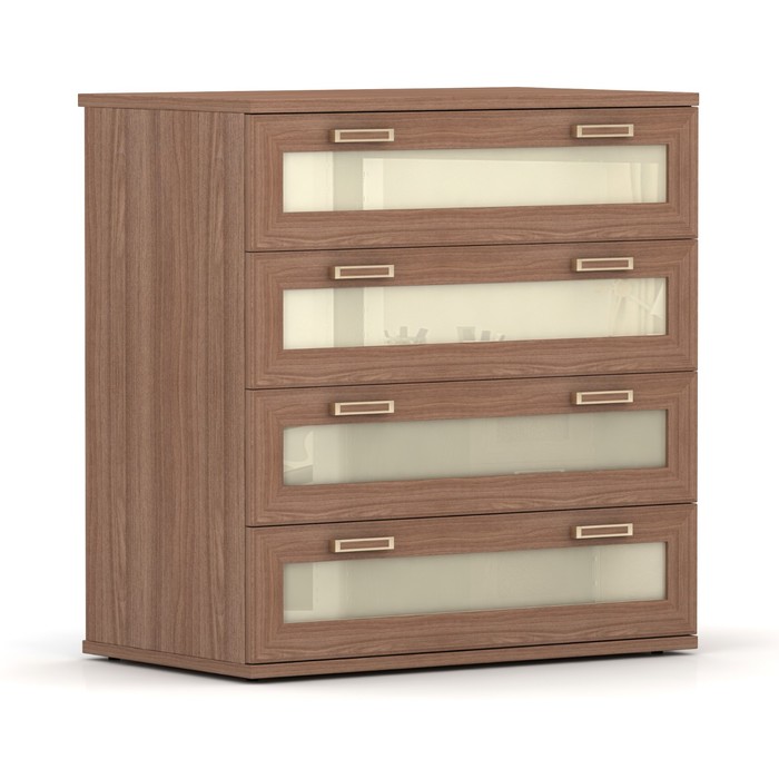 Комод с 4-мя ящиками, цвет шимо тёмный/стекло бежевое