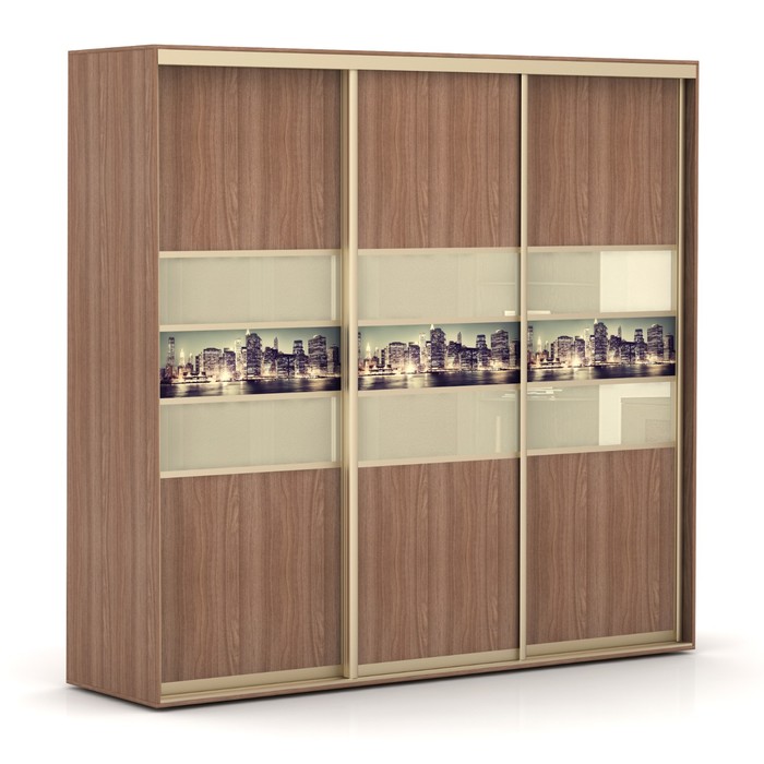 Шкаф-купе Акцент-Вера 2100х600х2300 мм, цвет шимо тёмный/город/стекло бежевое