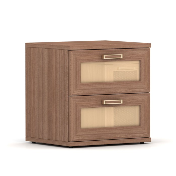 Тумба прикроватная с 2-мя ящиками, цвет шимо тёмный/стекло бежевое