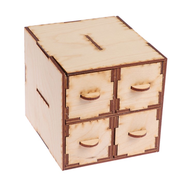 Шкатулка для декора из фанеры "Комод 4 ящичка"(набор 31 деталь) 12х11 см