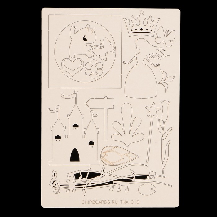 Набор чипбордов из картона с гравировкой  "Сказочный" (19) от 2х1.5 см до 6х6 см