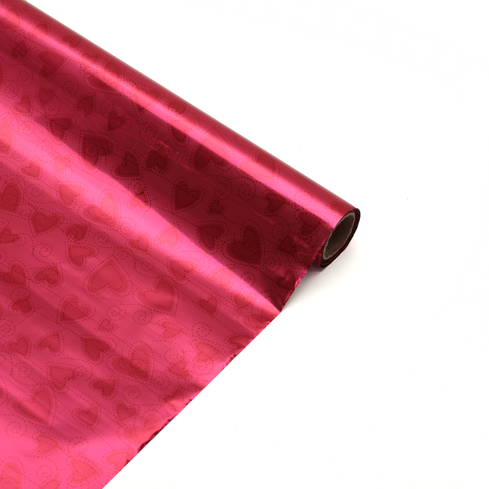 Плёнка металлизированная "Ажурные сердца", красный, 0,7 х 20 м