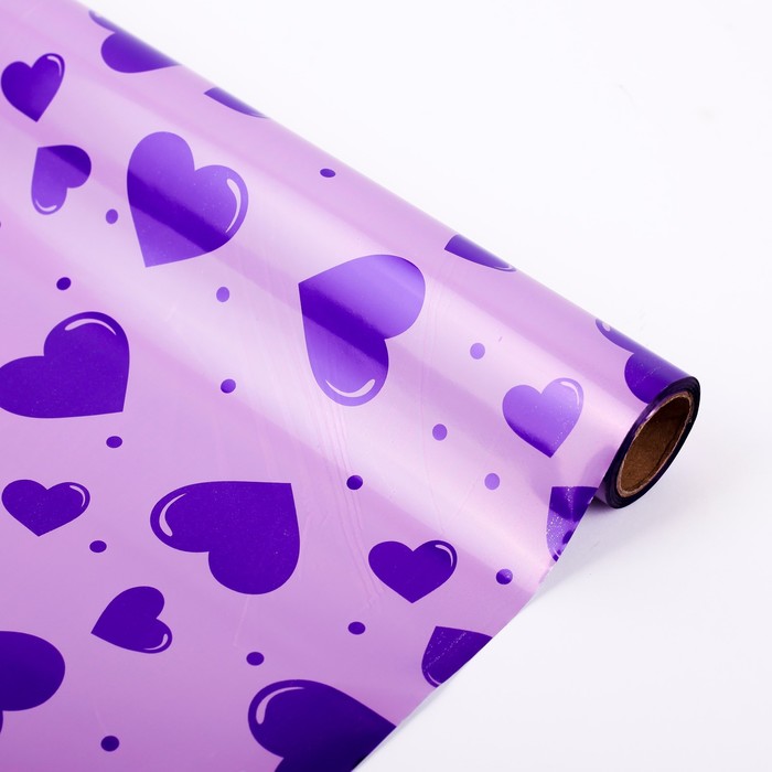 Плёнка металлизированная "Фиолетовые сердца", 0,7 х 20 м