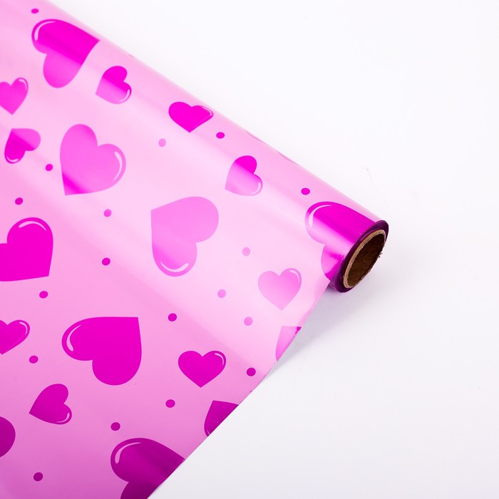 Плёнка металлизированная "Розовые сердца", 0,7 х 20 м