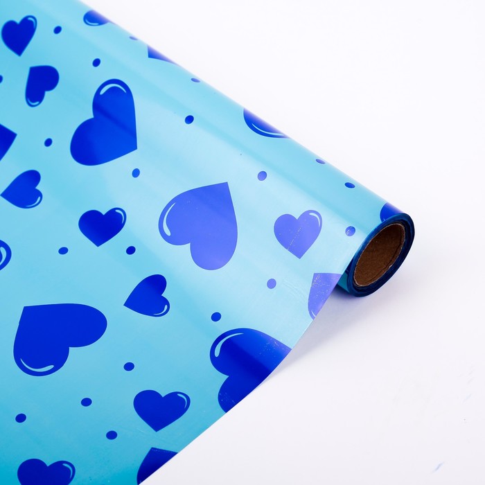 Плёнка металлизированная "Синие сердца", 0,7 х 20 м