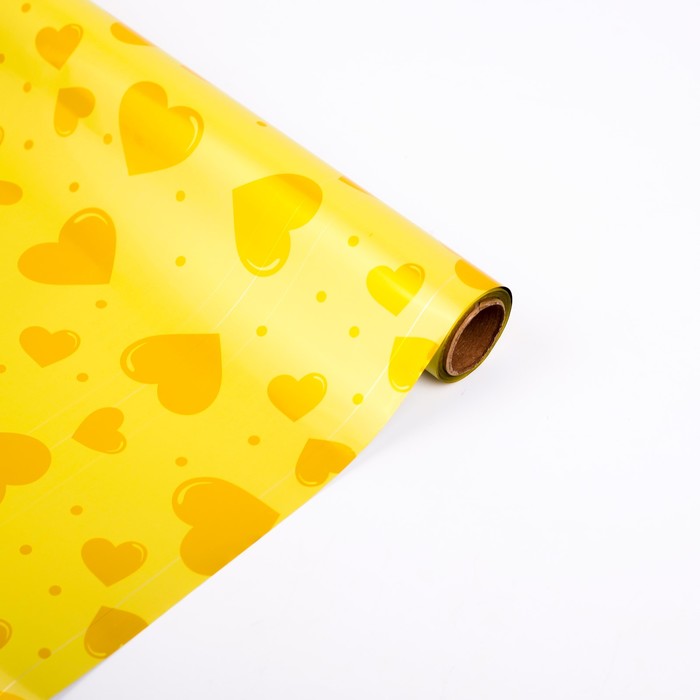 Плёнка металлизированная "Желтые сердца", 0,7 х 20 м
