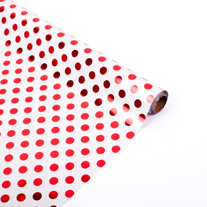 Плёнка металлизированная "Красный горошек", 0,5 х 20 м
