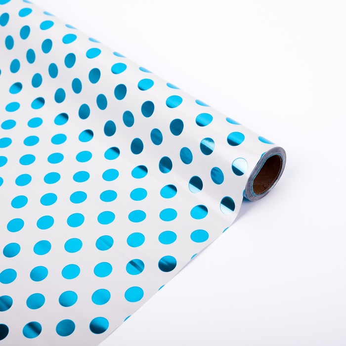Плёнка металлизированная "Голубой горошек", 0,5 х 20 м