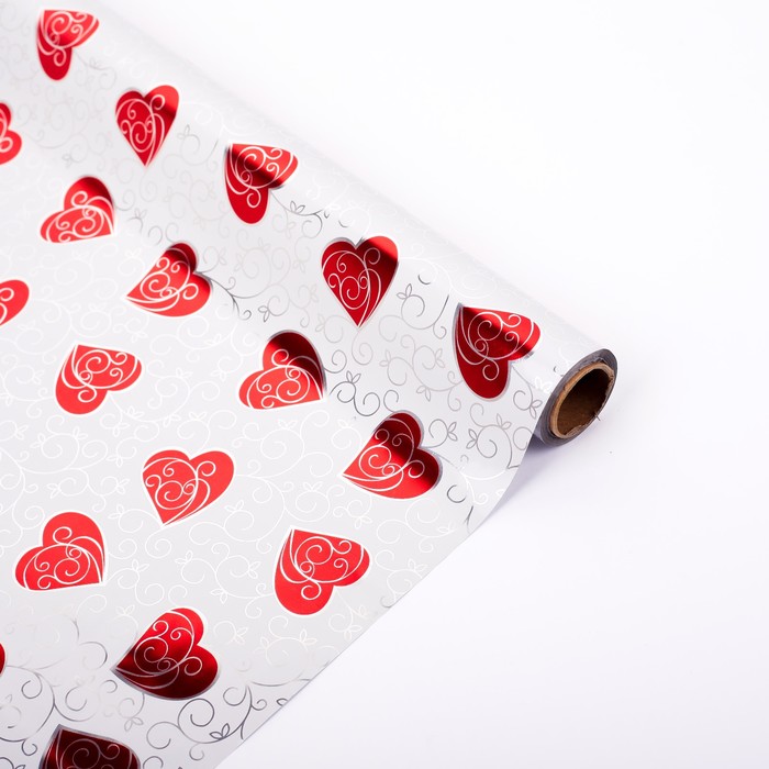 Плёнка металлизированная "Красные сердца", 0,5 х 20 м
