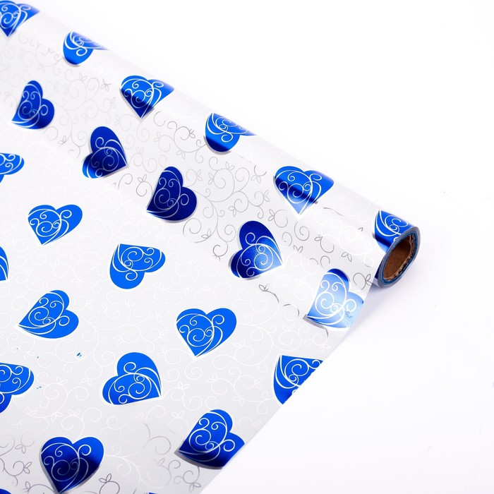 Плёнка металлизированная "Синие сердца", 0,5 х 20 м