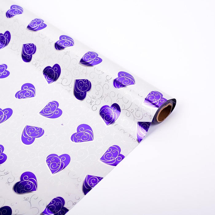 Плёнка металлизированная "Фиолетовые сердца", 0,5 х 20 м