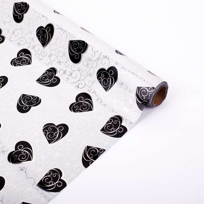 Плёнка металлизированная "Черные сердца", 0,5 х 20 м