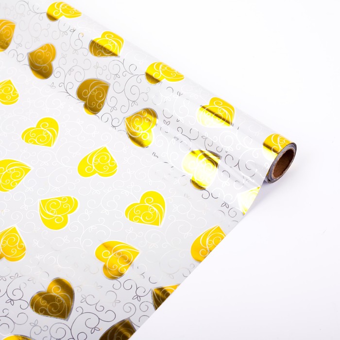 Плёнка металлизированная "Золотые сердца", 0,5 х 20 м