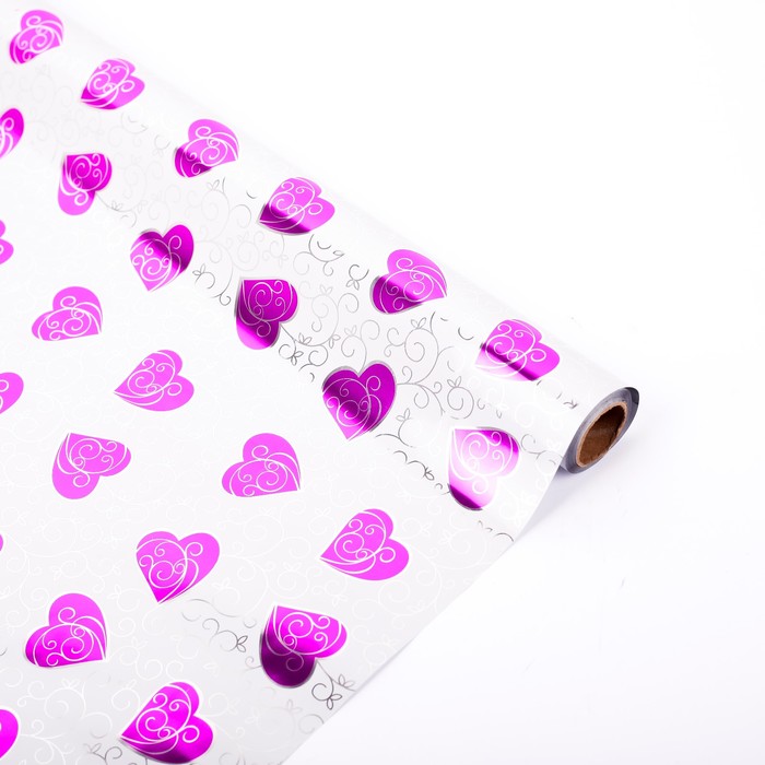 Плёнка металлизированная "Сиреневые сердца", 0,5 х 20 м