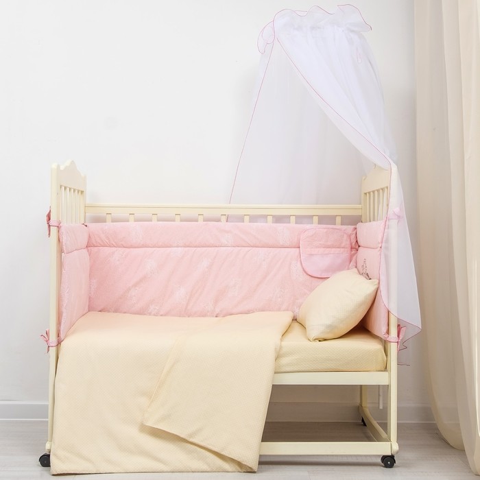 Борт с карманом "Большой Мишка", 45х360 см, цвет розовый, хл100% бязь