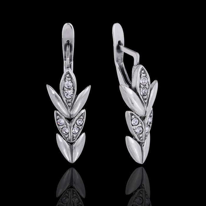 Серьги "Вьюнок", цвет белый в чернёном серебре