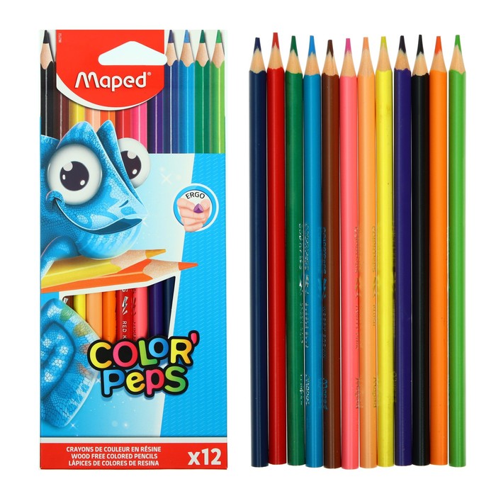 Карандаши пластиковые 12 цветов, Maped Pulse, трёхгранные карандаши набор 12 цветов y plus we tri пластиковые