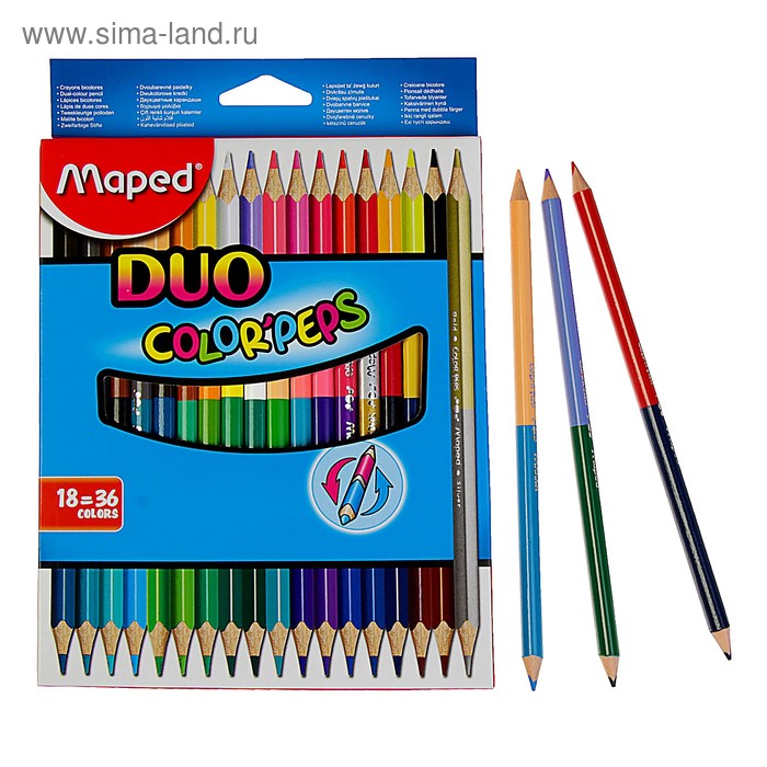 

Карандаши трёхгранные двухсторонние, 36 цветов - 18 штук, Maped Color Peps, европодвес