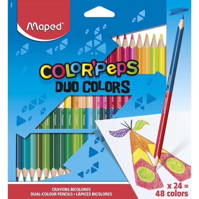Карандаши трёхгранные двухсторонние 48 цветов - 24 штуки, Maped Color Peps, европодвес