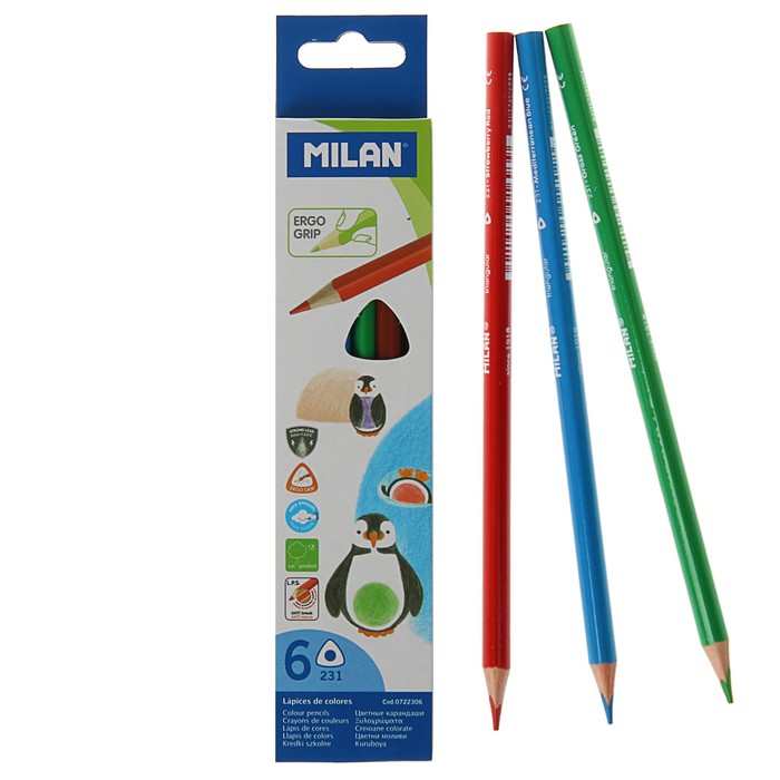Карандаши трехгранные 6 цветов MILAN "231", европодвес