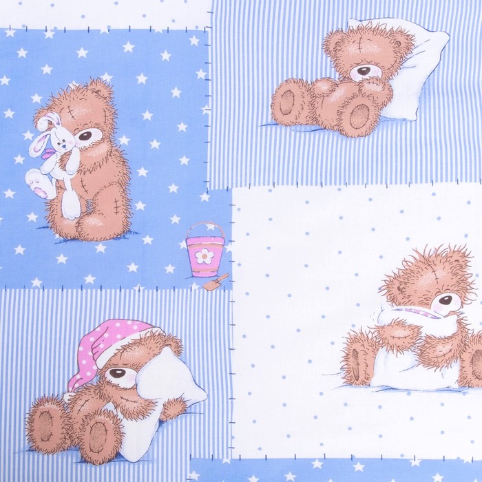 Комплект в кроватку (4 предмета), диз. мишки на голубом/горошек на голубом