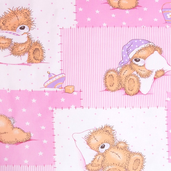 Комплект в кроватку (4 предмета), диз. мишки на розовом/горошек на розовом