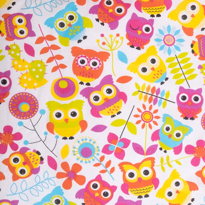 Комплект в кроватку (4 предмета), диз. совята с горошком на розовом, синтепон