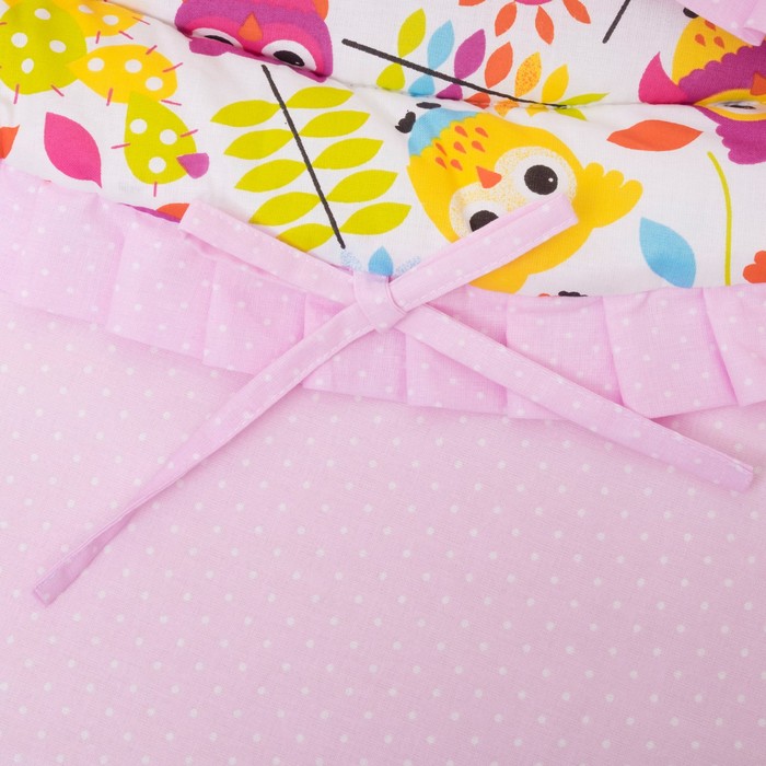 Комплект в кроватку (4 предмета), диз. совята с горошком на розовом, синтепон