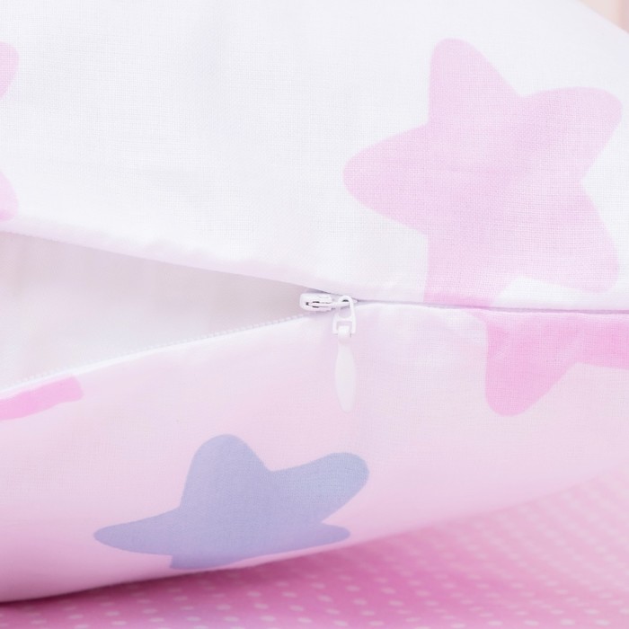 Комплект в кроватку (4 предмета), диз. пряники: серый, роз, гол/горошек на роз, синтепон