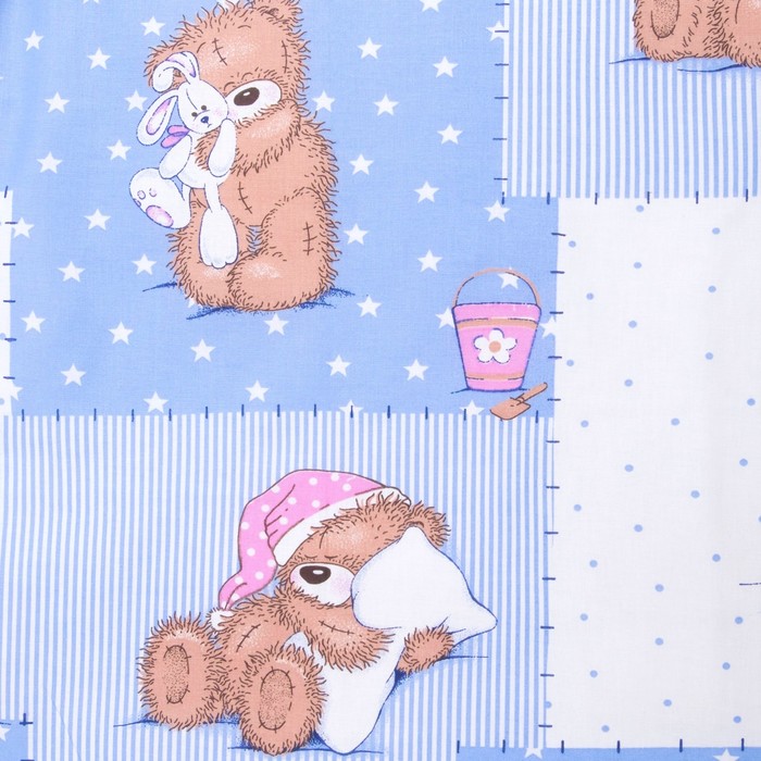 Комплект в кроватку (4 предмета), диз. мишки на голубом/горошек на голубом