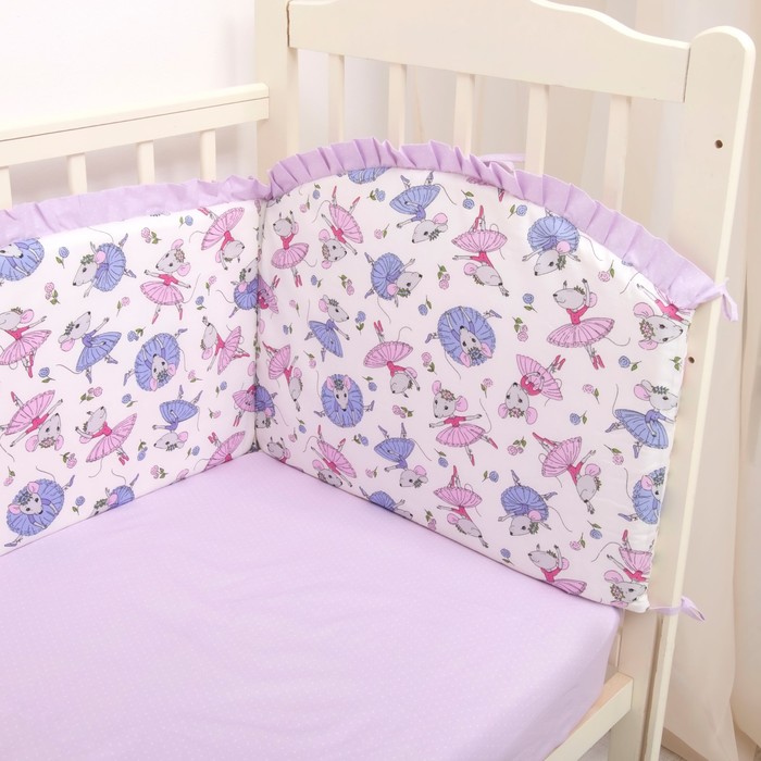 Комплект в кроватку (4 предмета), диз. мышки балеринки/горошек на фиолетовом