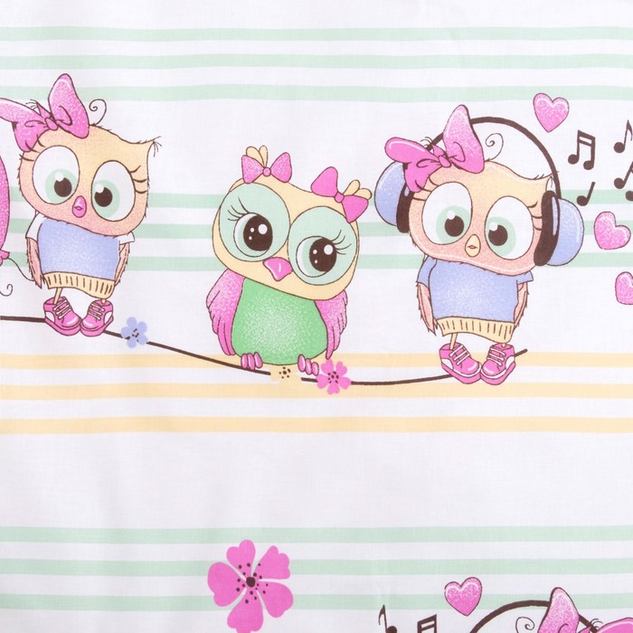 Комплект в кроватку (4 предмета), диз. совята музыкальные с горошком на розовом