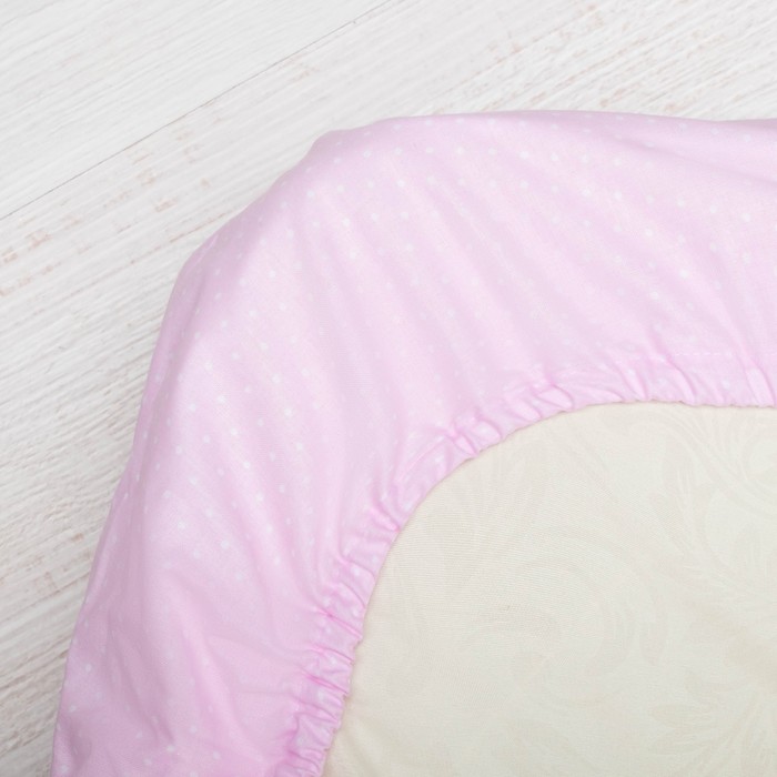 Простыня на резинке на круглую кроватку 75x75, горошек на розовом, хл 100%, бязь 120г/м