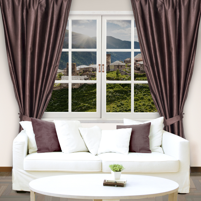Штора портьерная "Этель" 200х250 см, цвет шоколадный, сатен, 100% п/э