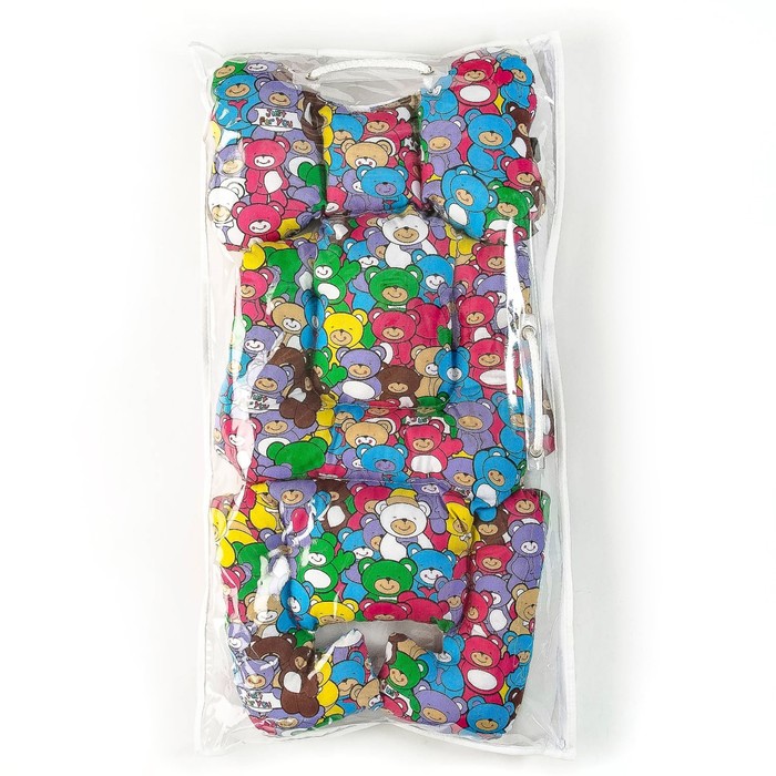 Подушка в коляску 34х70 разноцветная (мишки)