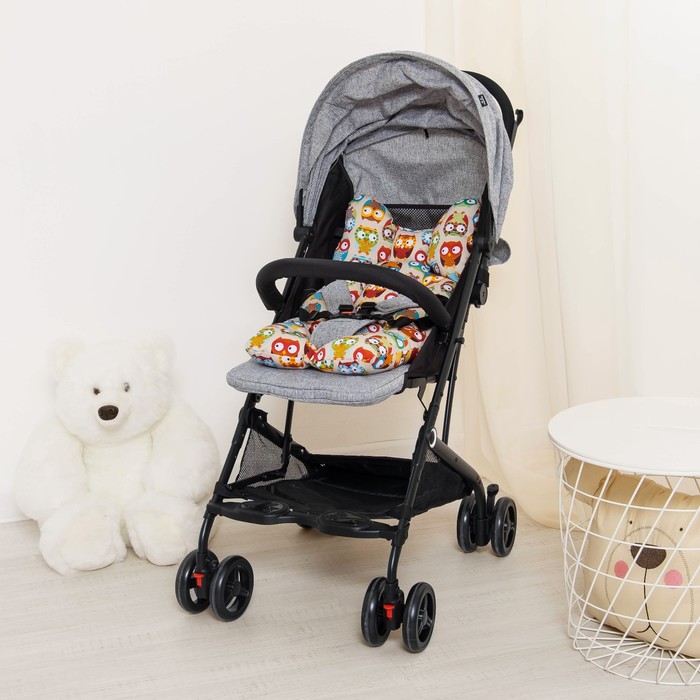 Подушка в коляску 34х70 цвет жёлтый (совушки)