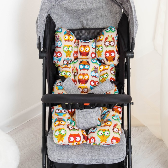 Подушка в коляску 34х70 цвет жёлтый (совушки)