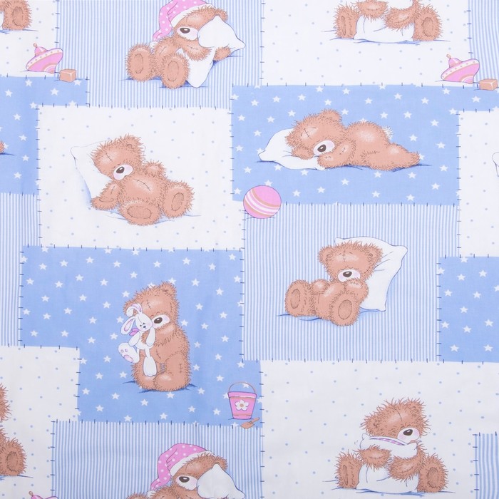 Комплект в кроватку (4 предмета), диз. мишки на голубом/горошек на голубом,