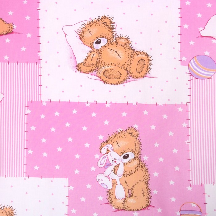 Комплект в кроватку (4 предмета), диз. мишки на розовом/горошек на розовом