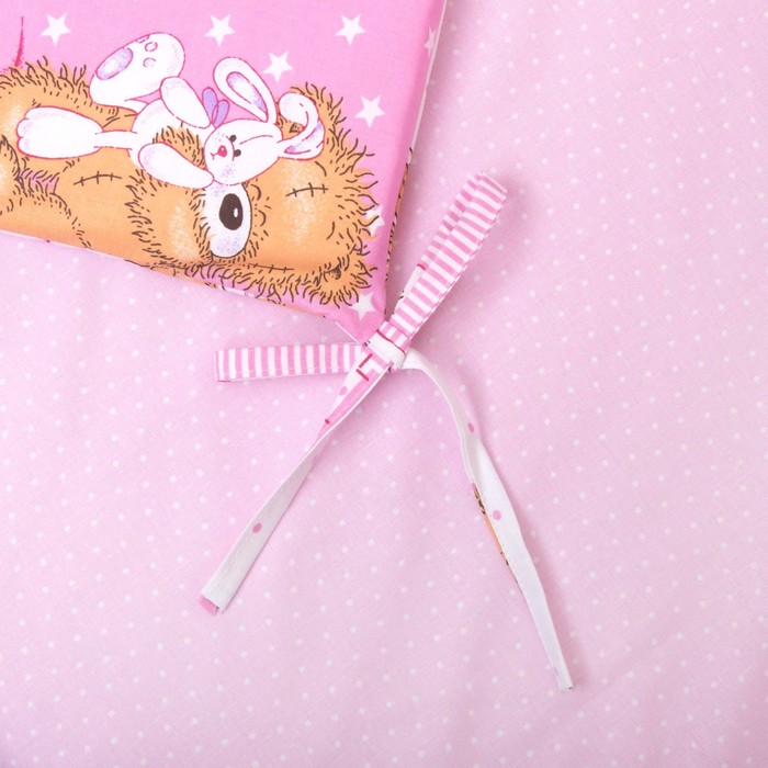 Комплект в кроватку (4 предмета), диз. мишки на розовом/горошек на розовом