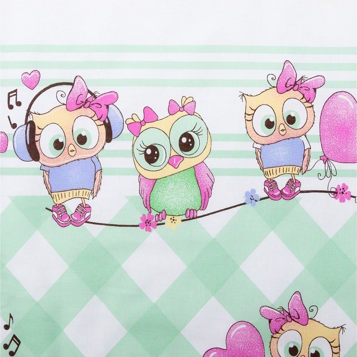 Комплект в кроватку (4 предмета), диз. совята музыкальные/горошек на голубом, ппу