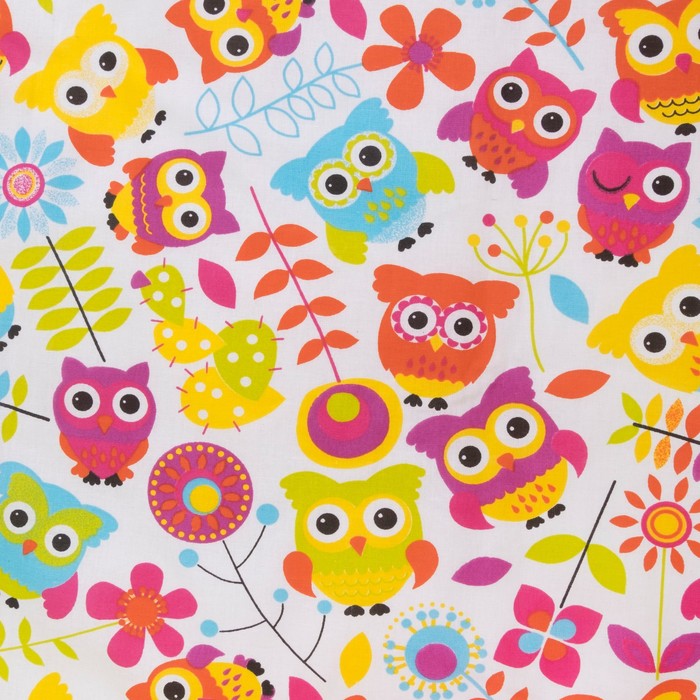 Комплект в кроватку (4 предмета), диз. совы яркие с горошком на болотном