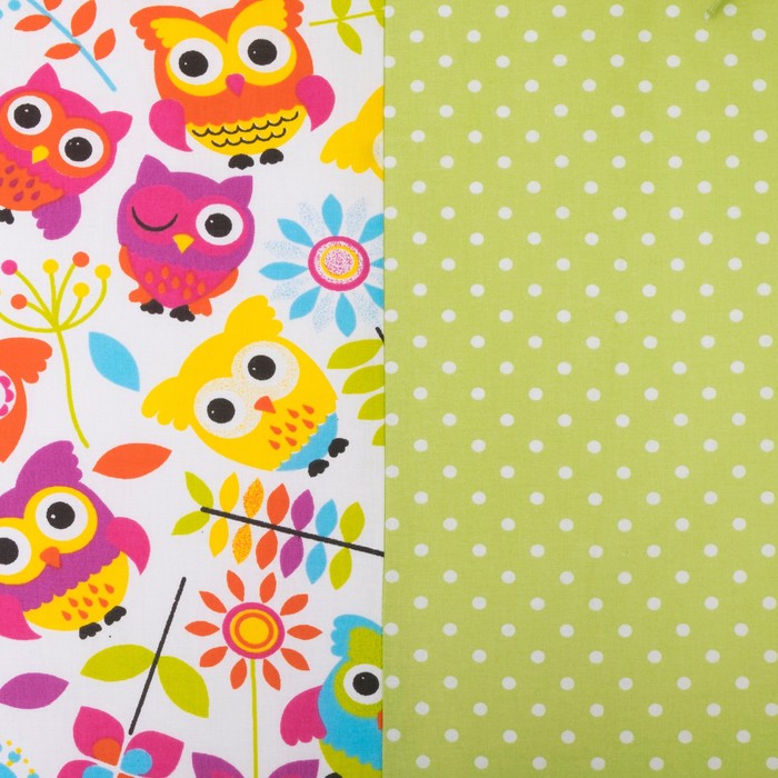 Комплект в кроватку (4 предмета), диз. совы яркие с горошком на болотном