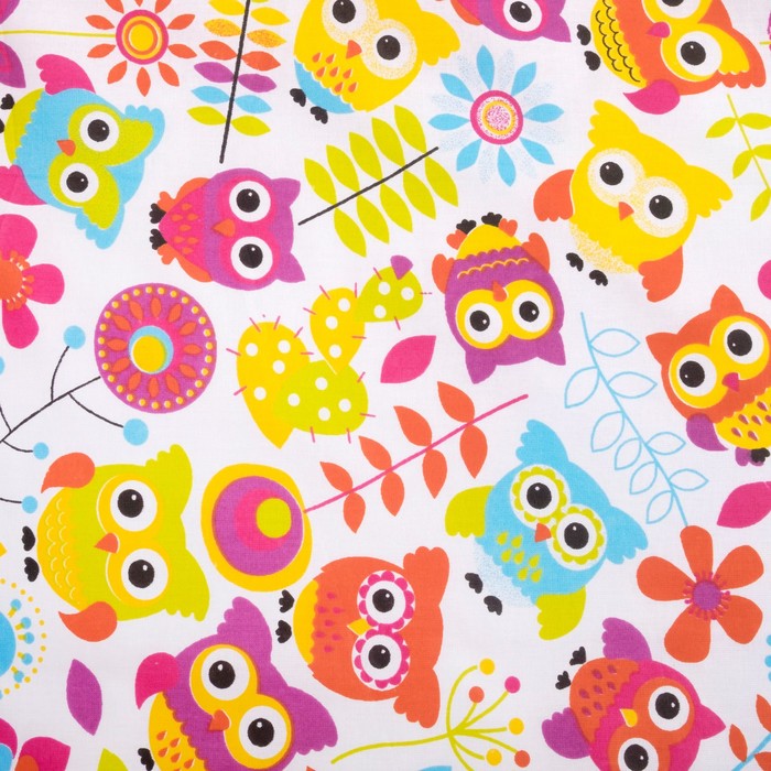 Комплект в кроватку (4 предмета), диз. совы яркие с горошком на голубом