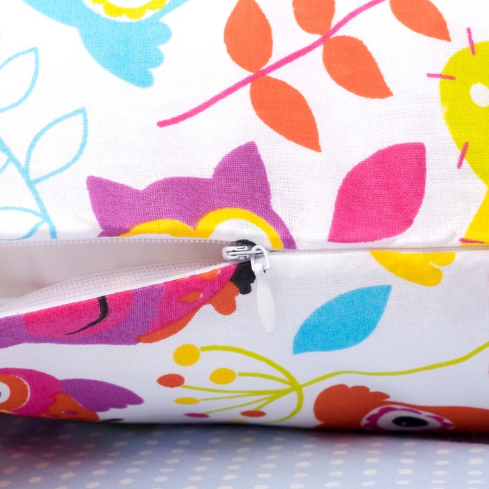 Комплект в кроватку (4 предмета), диз. совы яркие с горошком на голубом