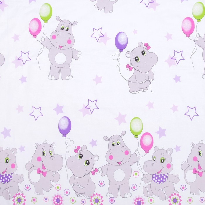 Комплект в кроватку (4 предмета), диз. бегемотики/горошек на фиолетовом, холлофайбер